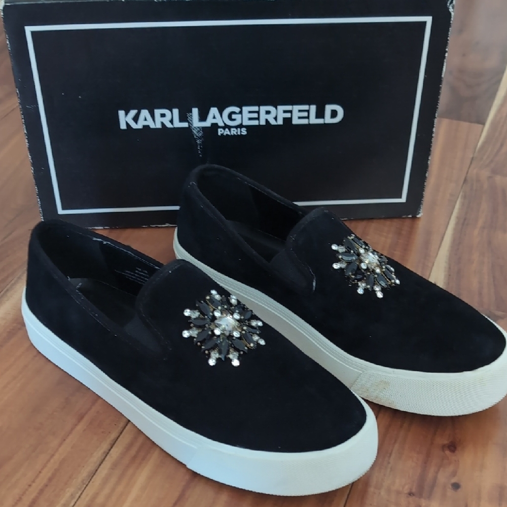 Karl Lagerfeld Ryann Suede Crystal Slip Ons worn couple times  Size 10